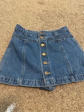 Button-Front Blue Denim Skort for Women